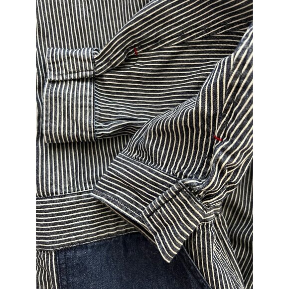 Brixton M Navy & White Striped Denim Long Sleeve Jumpsuit With Zip Closure & Poc - Picture 7 of 10